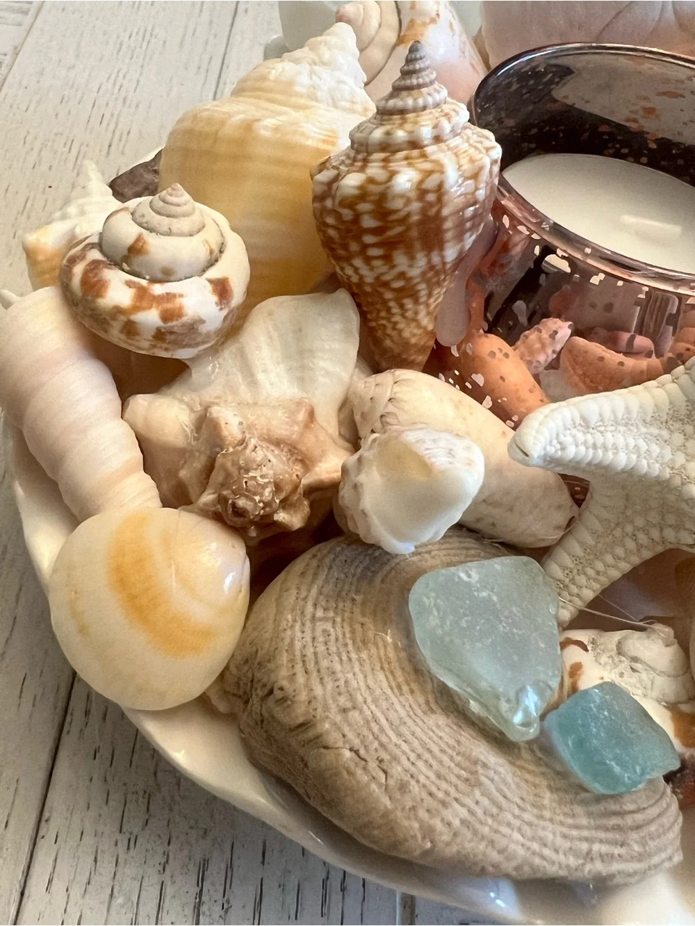 Handmade Coastal Seashell Decorative Tea Light Holder Centerpiece